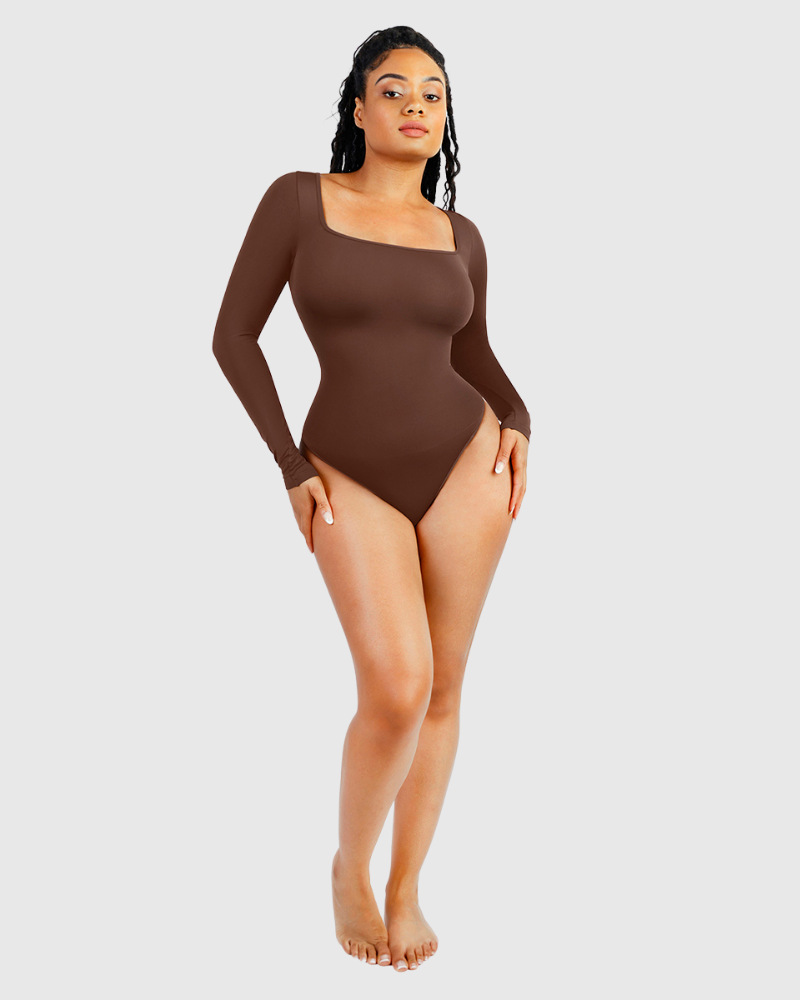 Body à Manches Longues et Décolleté Carré