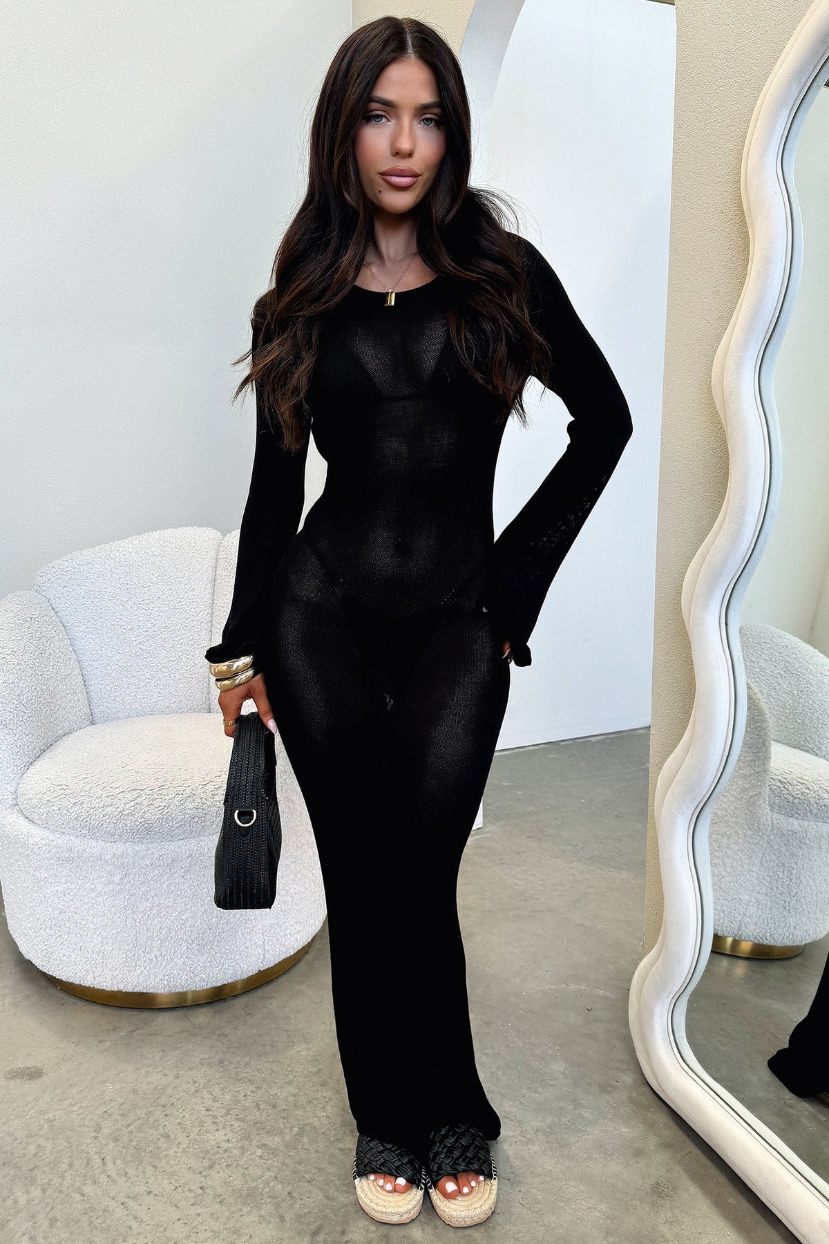 Annem Long Sleeve Maxi Dress - Negro