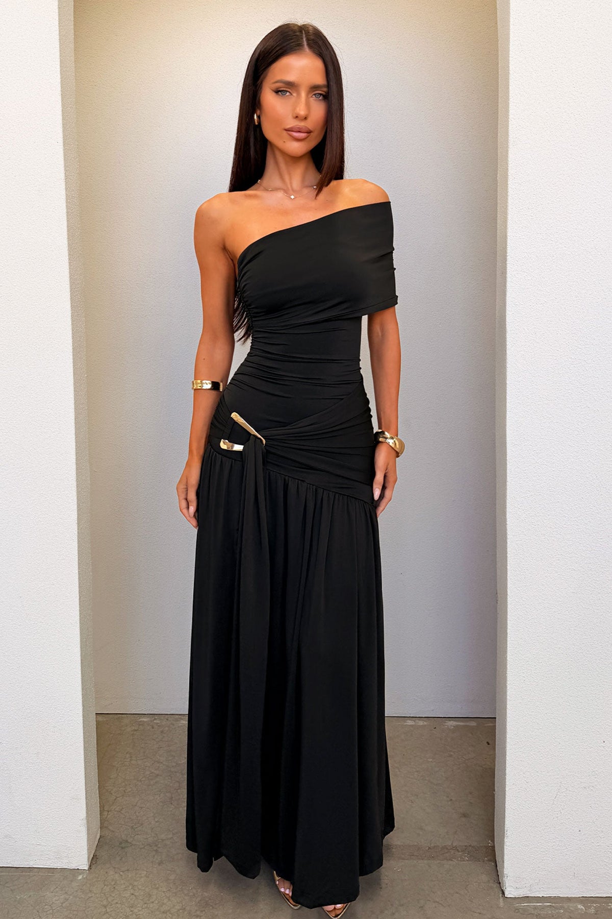 Aveline Strapless Wrap Maxi Dress - Negro