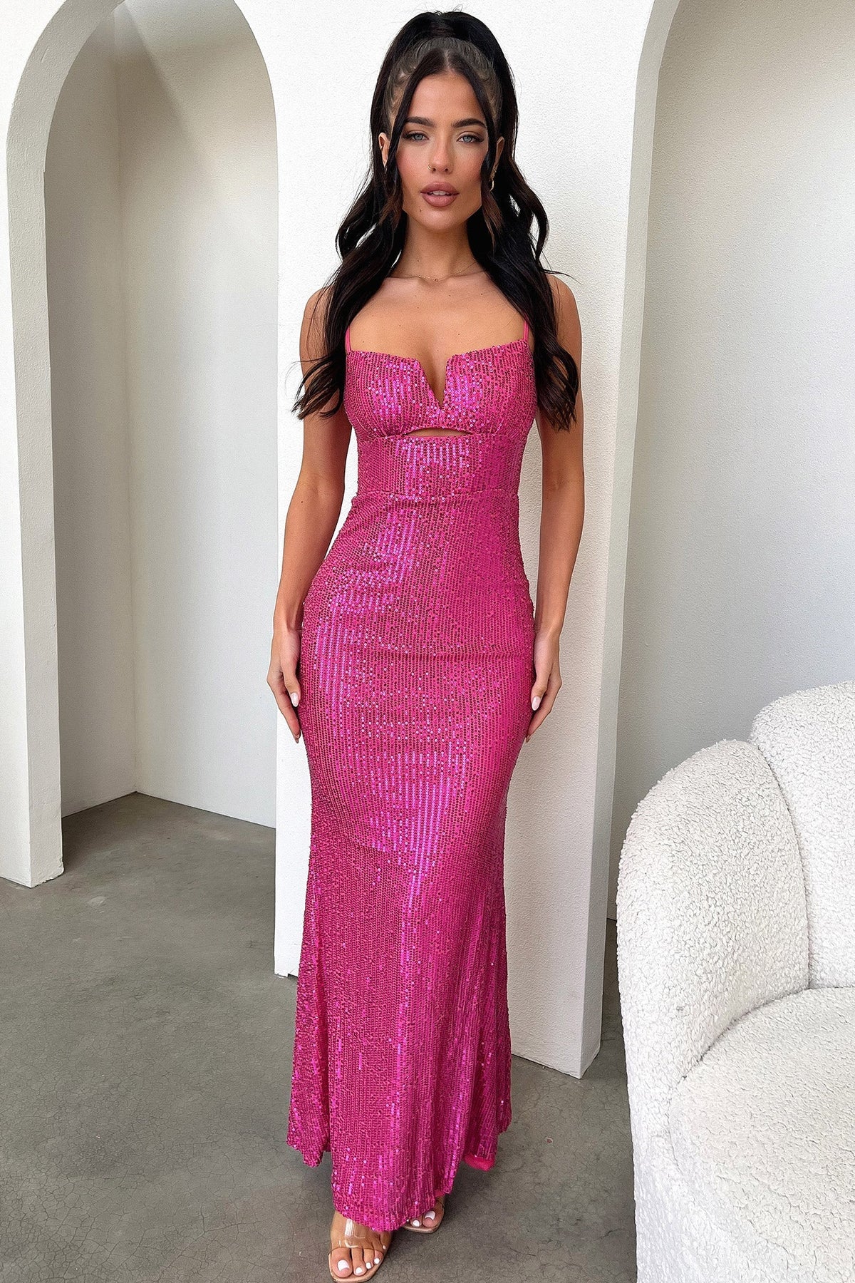 Bonnie Sequin Maxi Dress - Fucsia