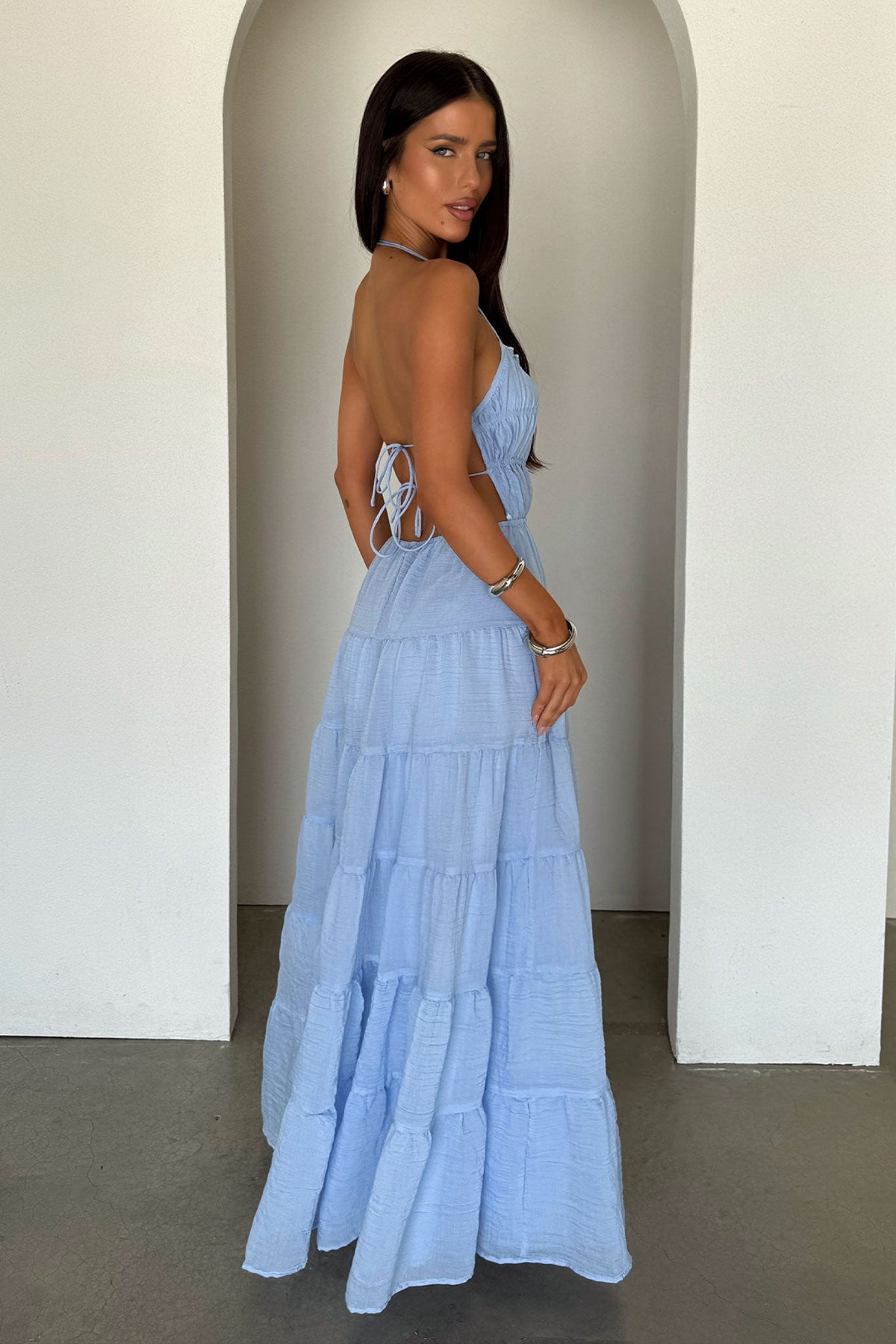 Daisy Halter Neck Maxi Dress - Azul