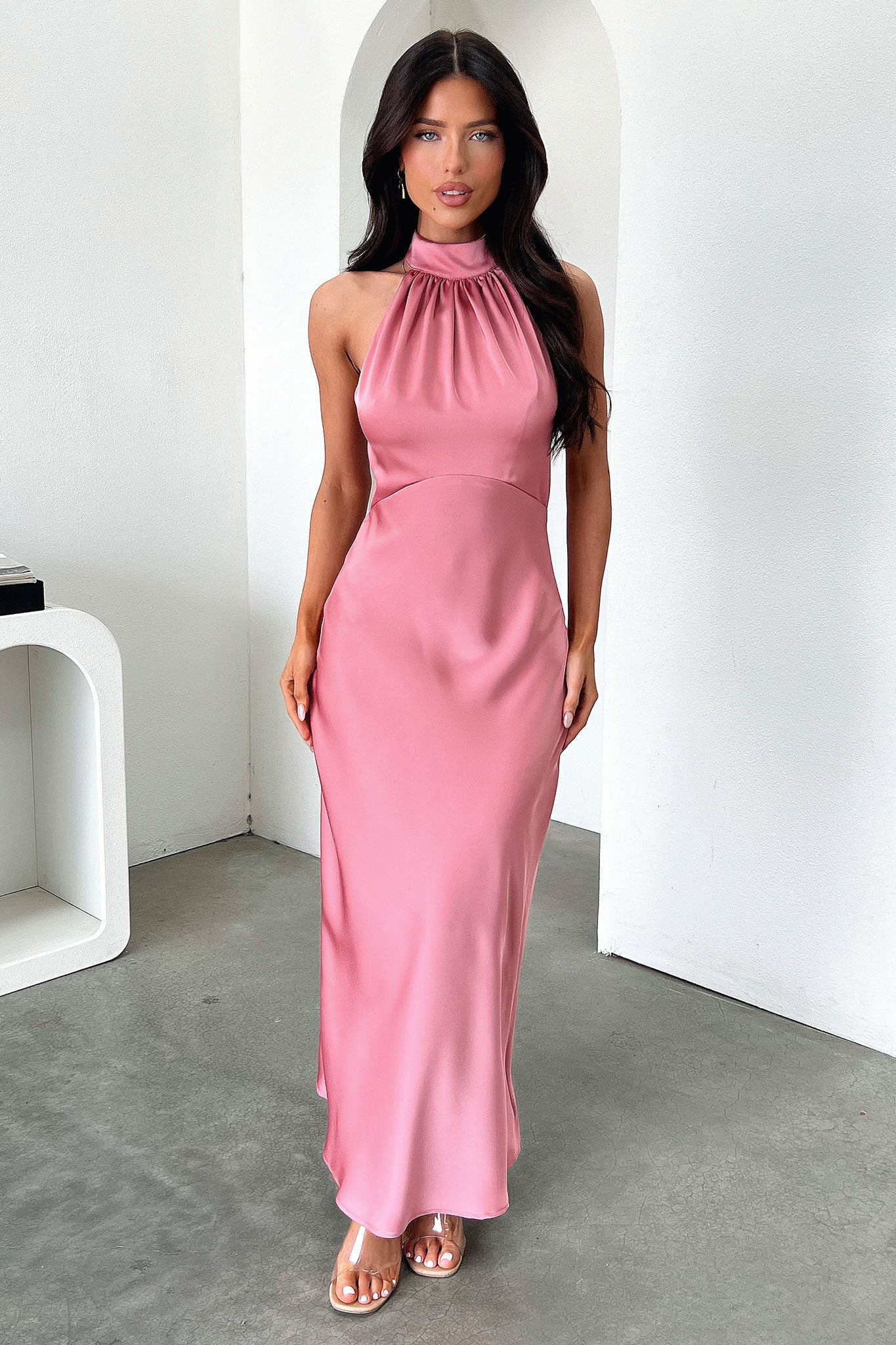Daphne High Neck Maxi Dress - Rosa Palo