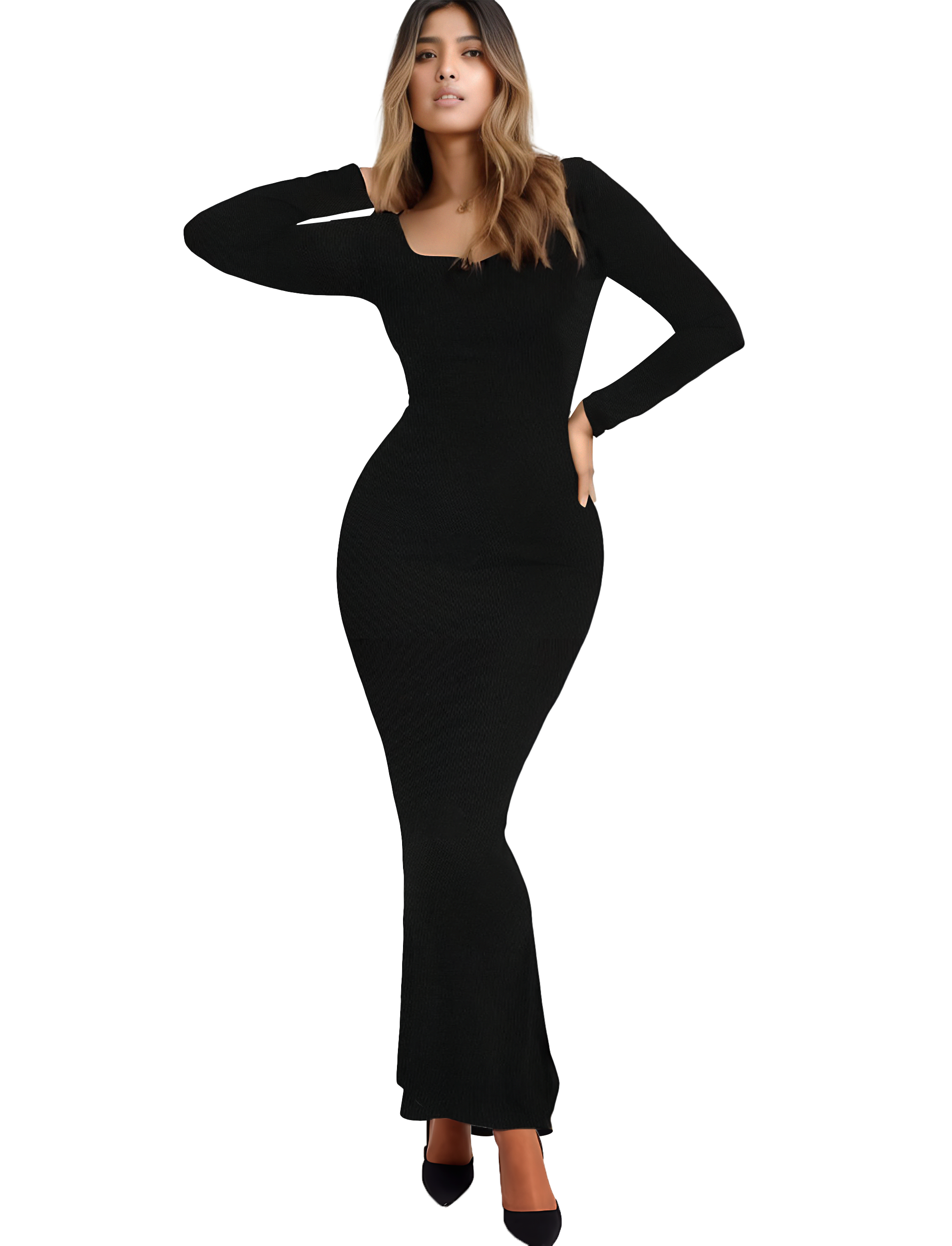 Robe longue de détente à manches longues et ceinture intégrée