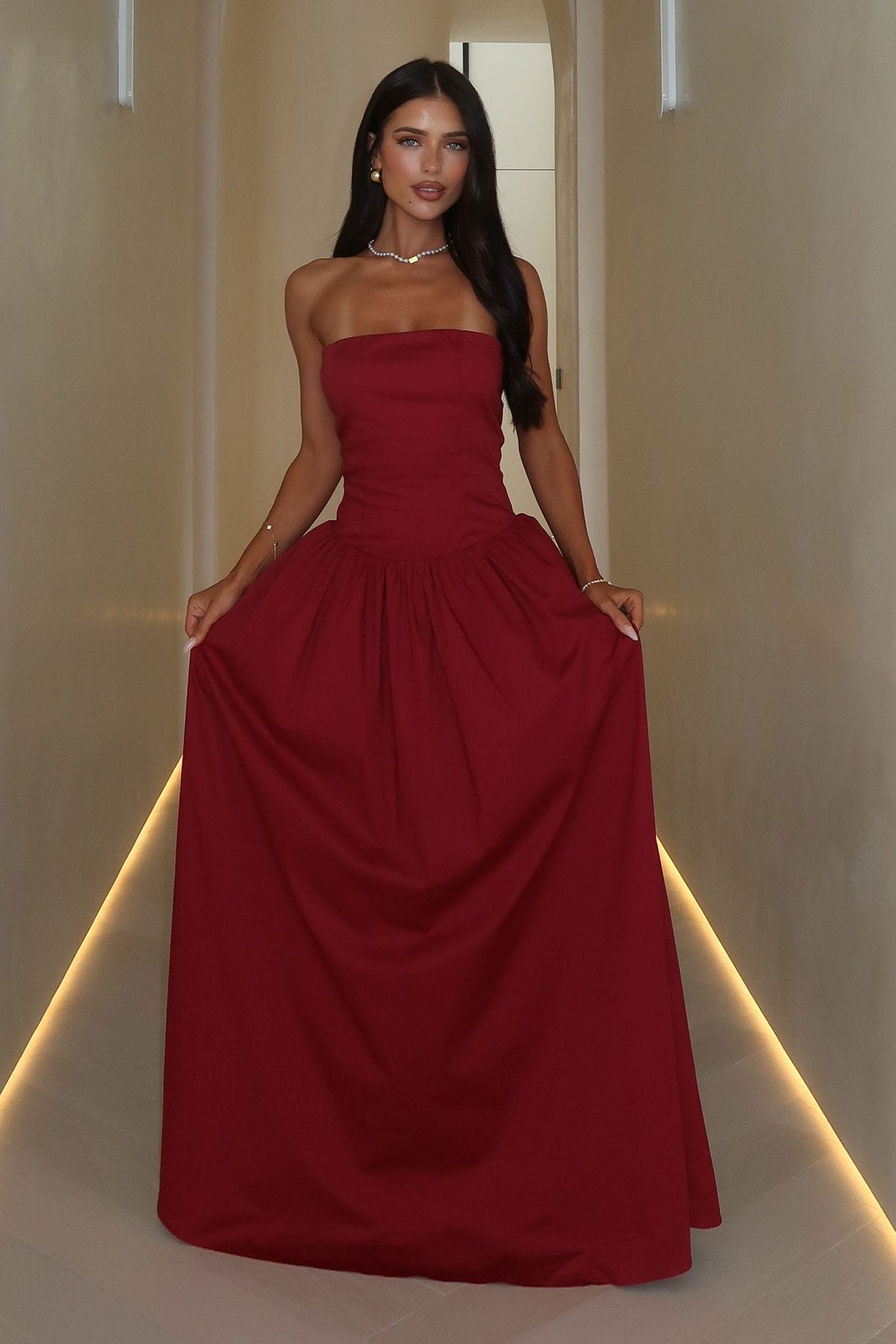 Iridessa Strapless Maxi Dress - Burdeos