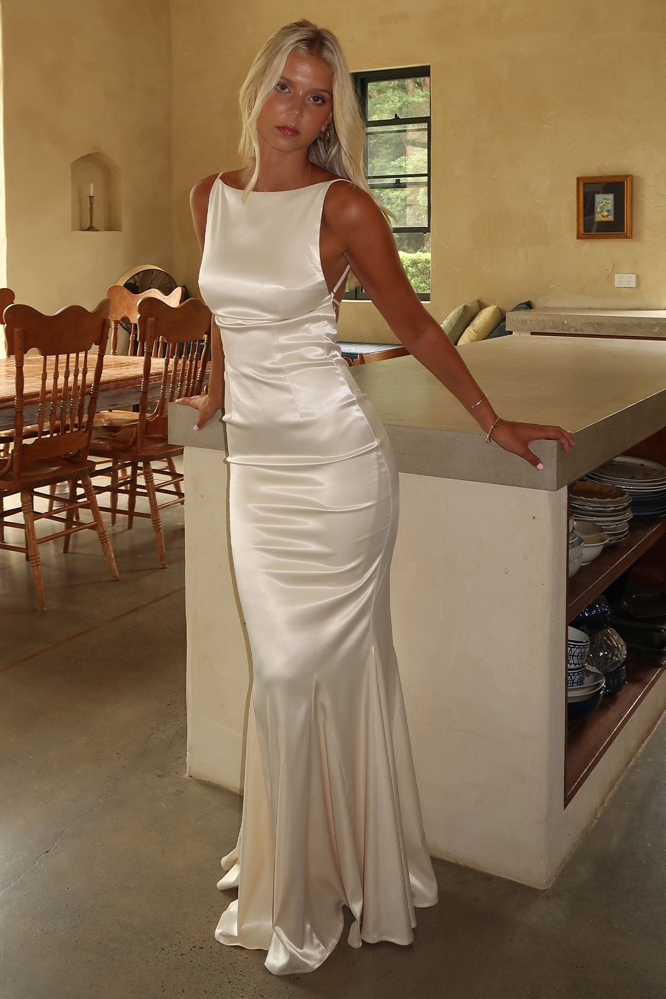Margot High-Neck Satin Maxi Dress - Amarillo