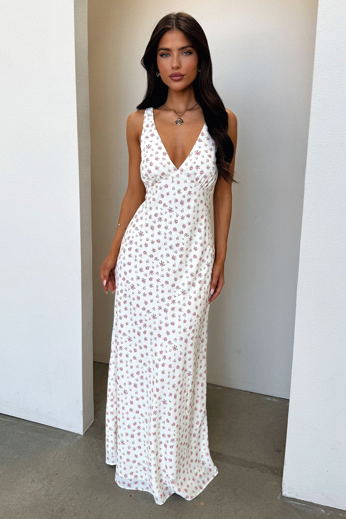 Naf V-Neck Maxi Dress - Floral Rosa Palo