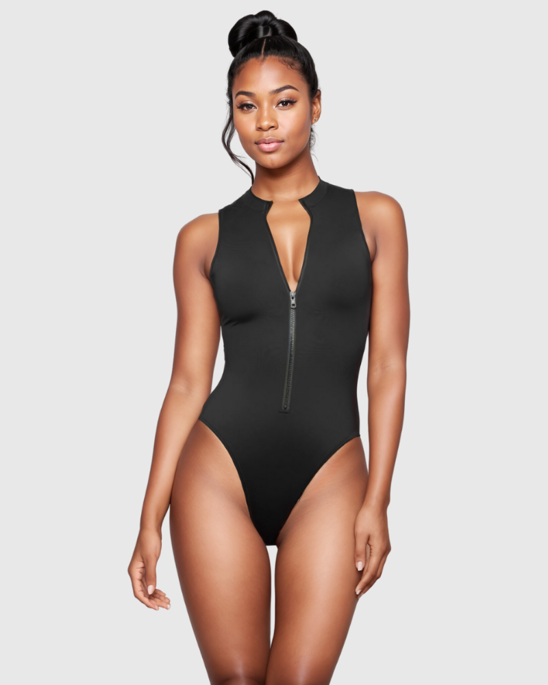 Maillot de bain sculptant col montant zippé