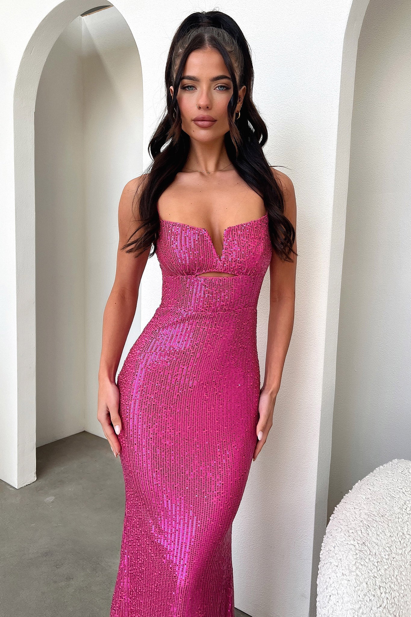 Bonnie Sequin Maxi Dress - Fucsia