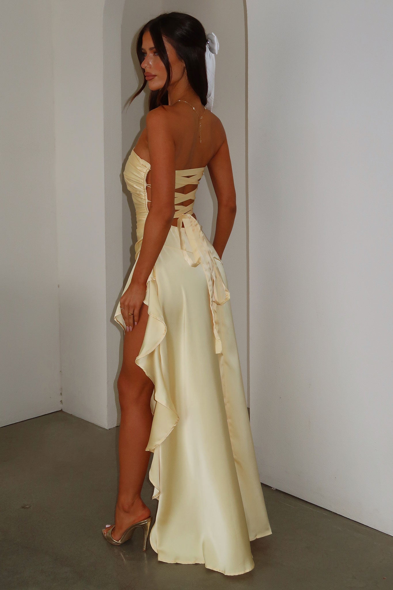 Carly Strapless Satin Maxi Dress - Amarillo