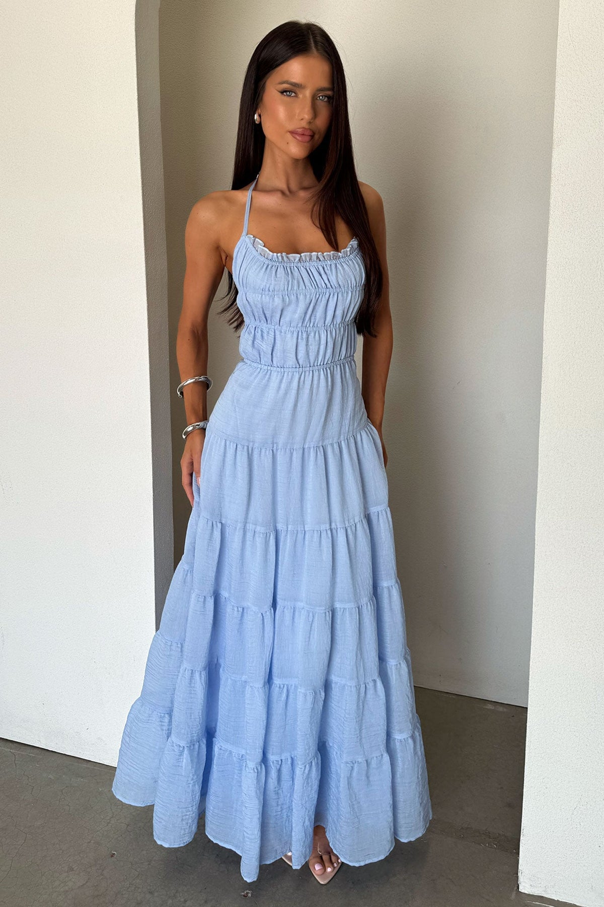 Daisy Halter Neck Maxi Dress - Azul