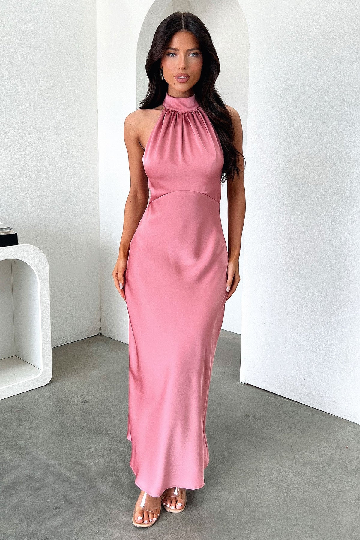 Daphne High Neck Maxi Dress - Rosa Palo