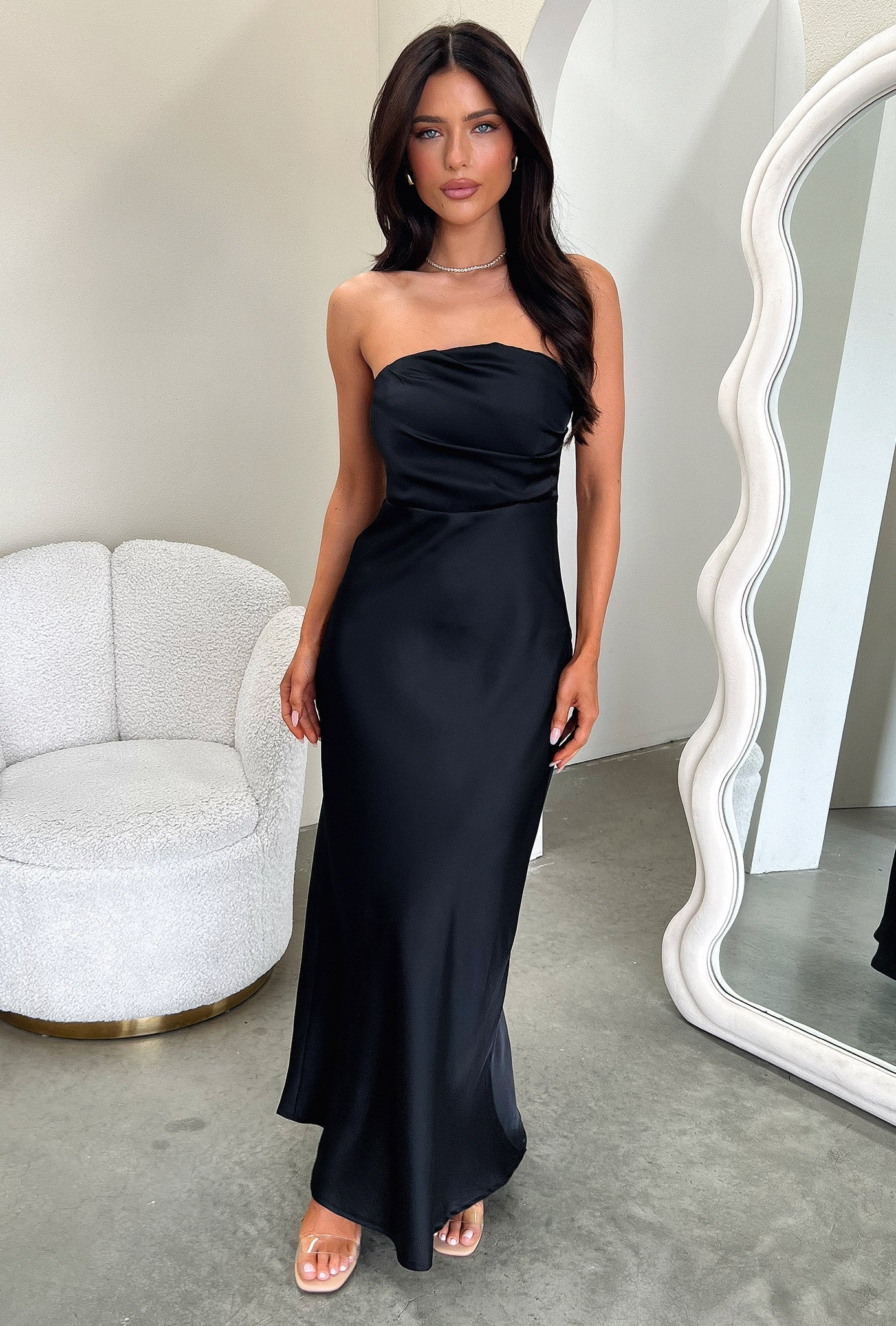 Elio Strapless Satin Maxi Dress - Negro