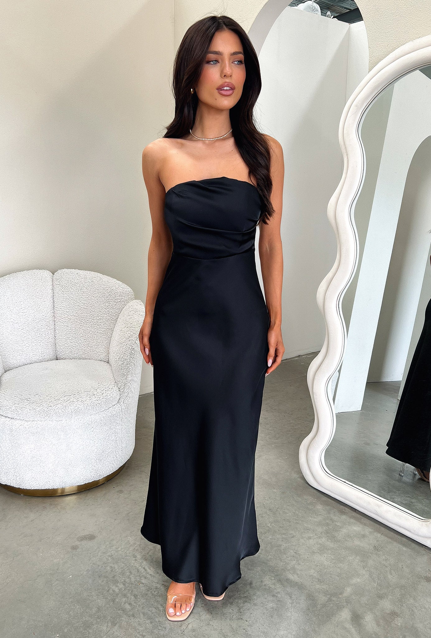 Elio Strapless Satin Maxi Dress - Negro