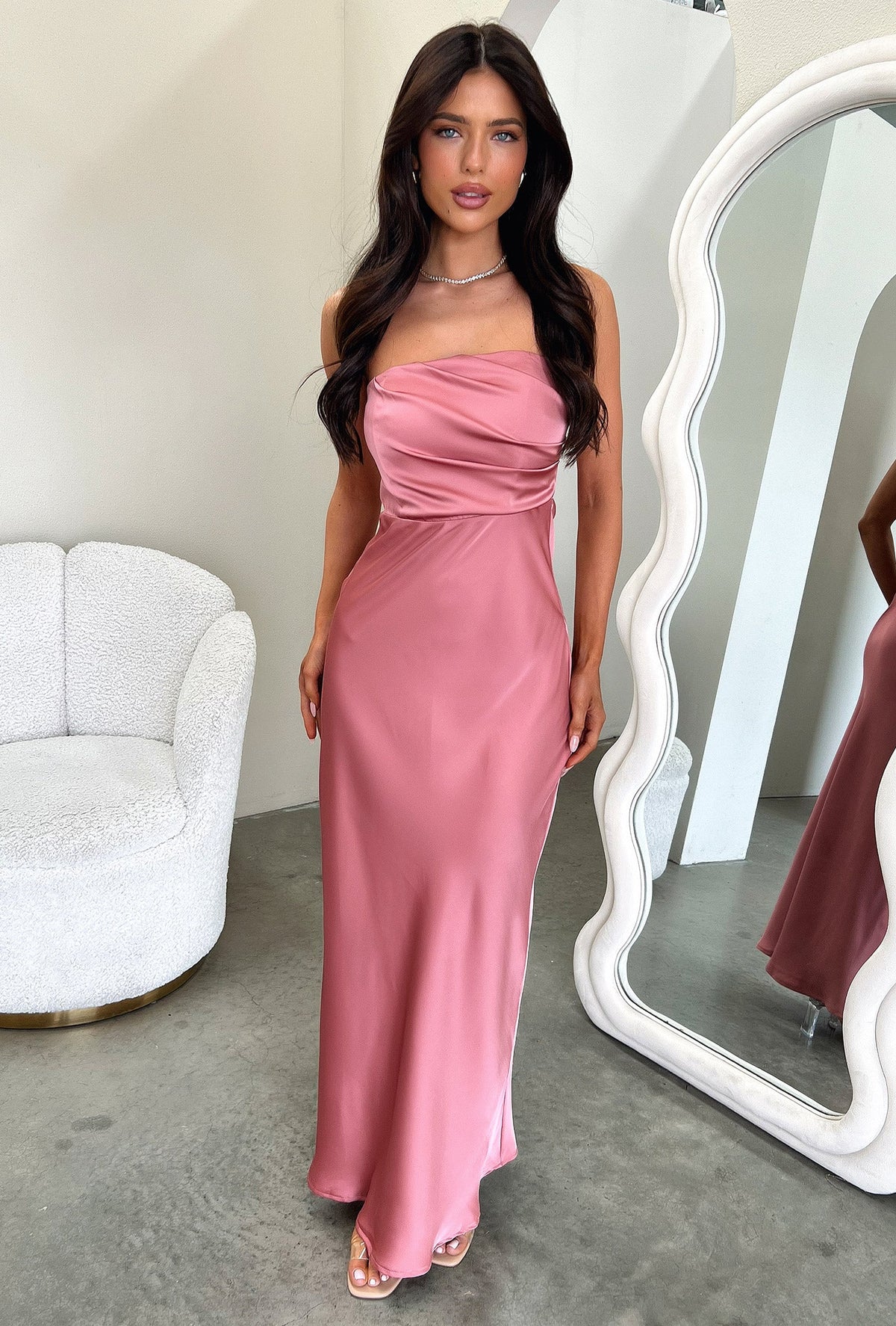 Elio Strapless Satin Maxi Dress - Rosa Palo