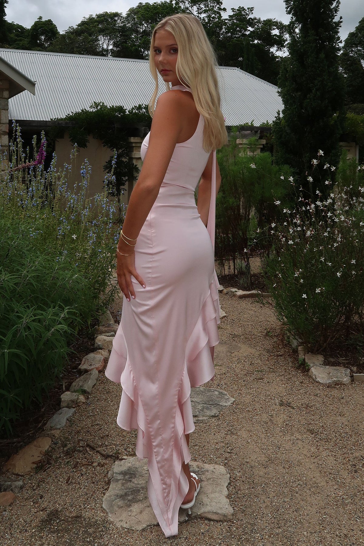 Kara One Shoulder Satin Maxi Dress - Rosa